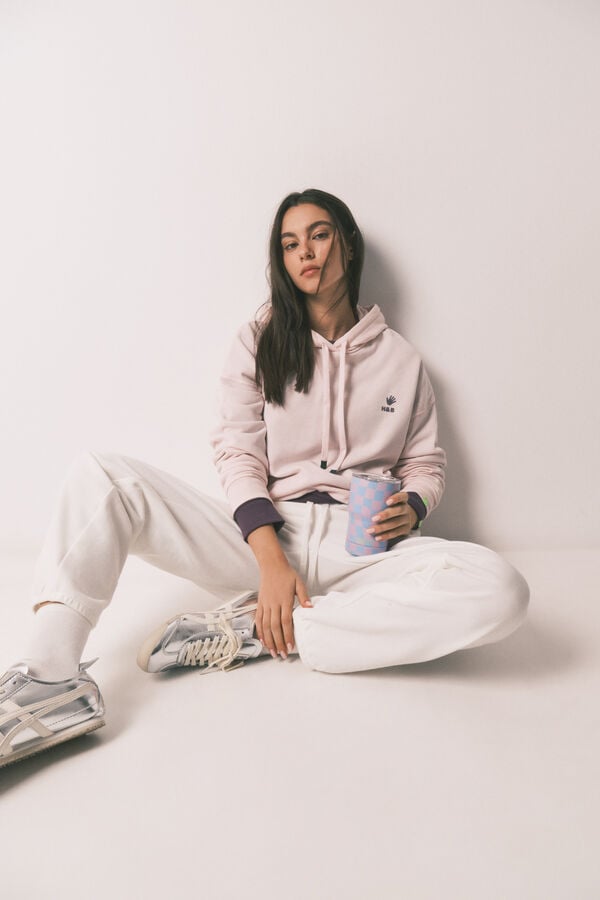 HI&BYE Sudadera con capucha de felpa de algod&oacute;n rosa rosa