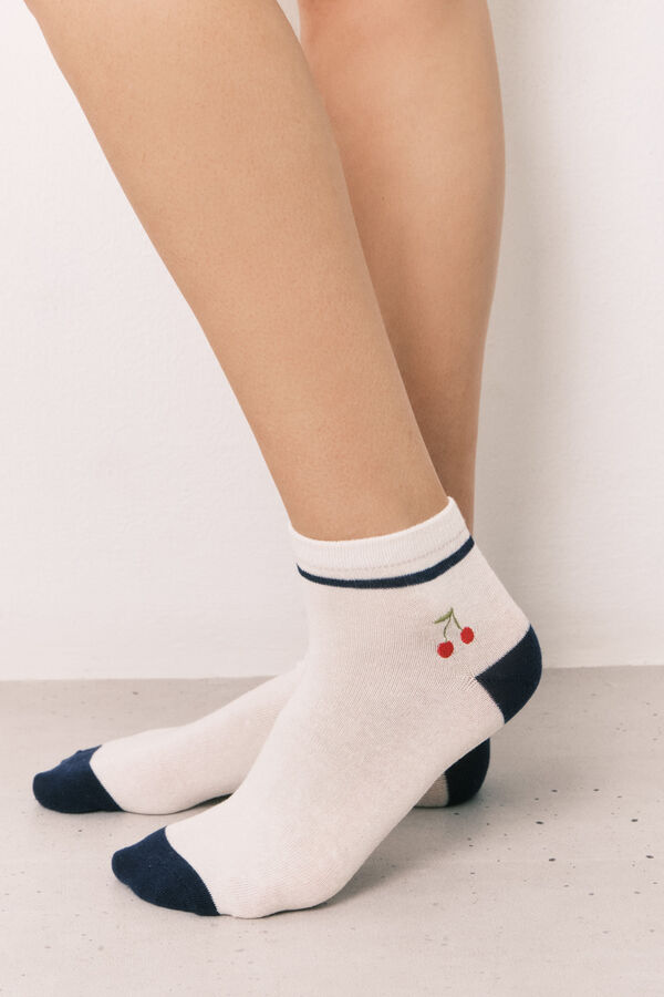 Women'secret Calcetines cortos bordado cerezas azul