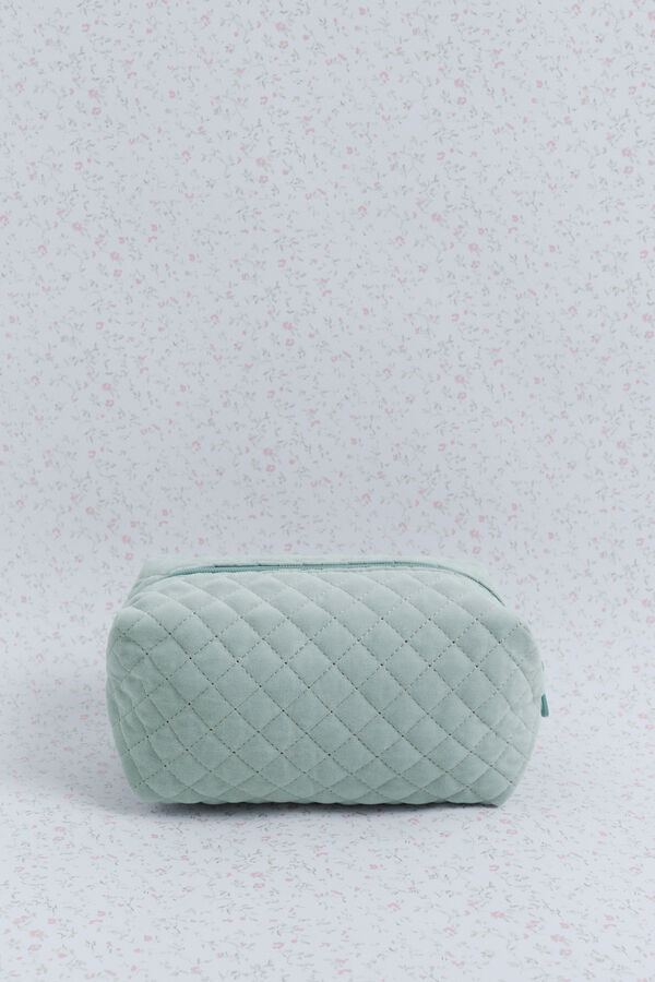 HI&BYE Neceser de terciopelo terciopelo con logo bordado verde