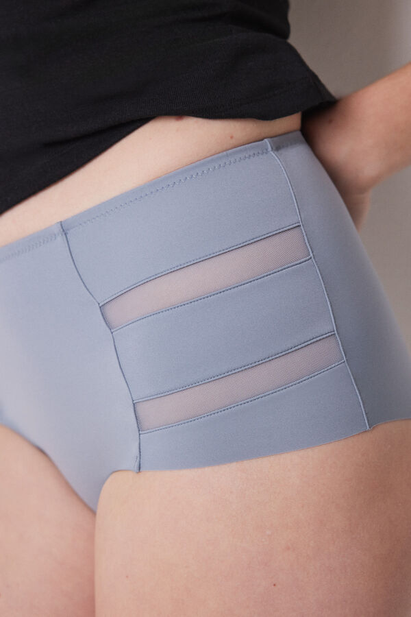 Womensecret Panty alto clásico microfibra azul gris