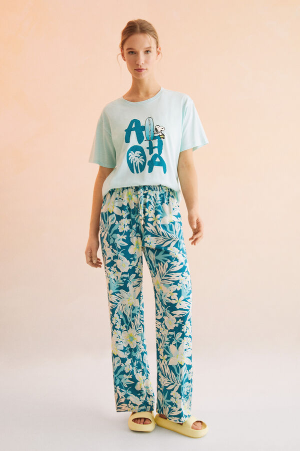 Womensecret Pantalón largo flores verde estampado