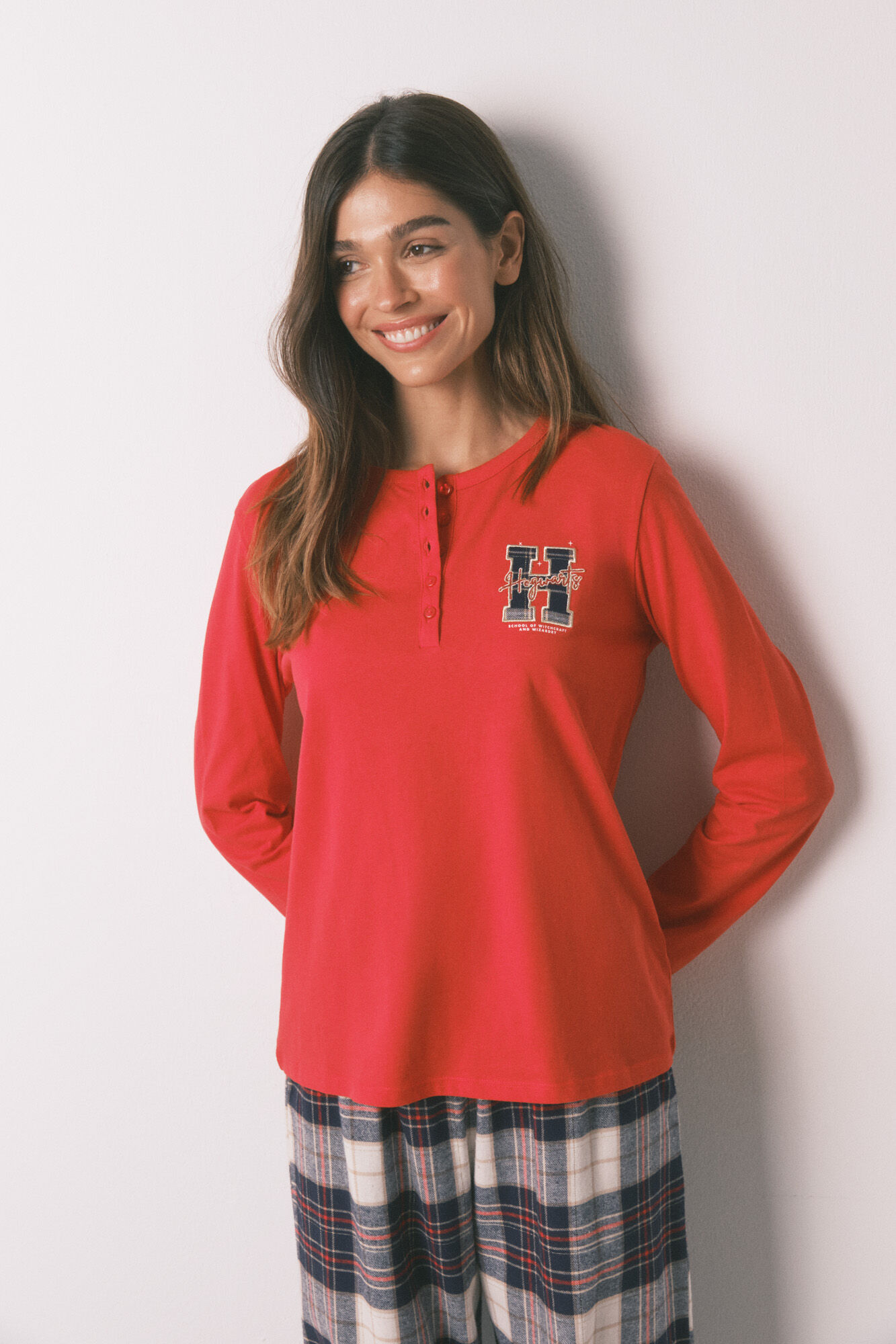 Women'secret Pijama larga 100% algod&oacute;n estampado cuadros "Hogwarts"