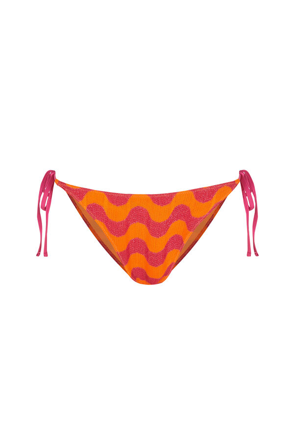Womensecret Panty de bikini clásica con tirantes con estampado de ondas rosas rosa