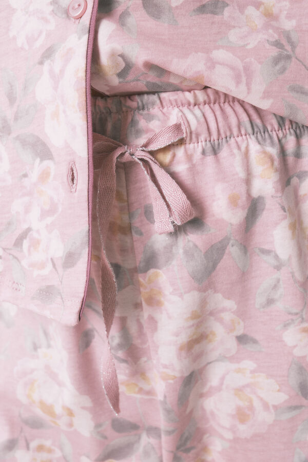 Women'secret Pijama camisera floral 100% algodón  rosa