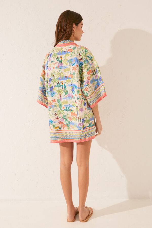 Womensecret Túnica kimono de viscosa con estampado de paisajes estampado
