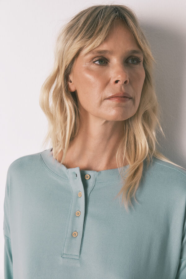 Women'secret Playera de tejido de manga larga de ante azul verde