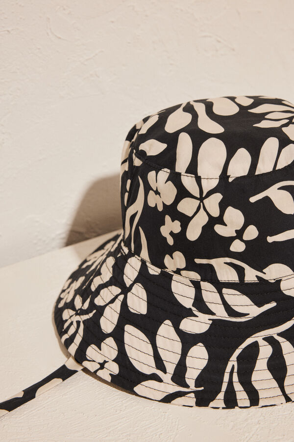 Womensecret Bucket hat reversible flores b&w negro