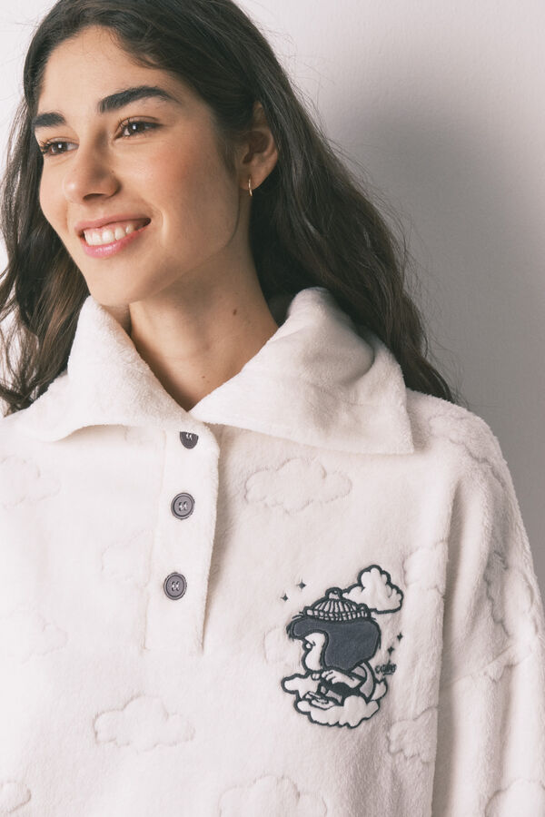 Women'secret Pijama larga estampado de nubes de polar gris gris