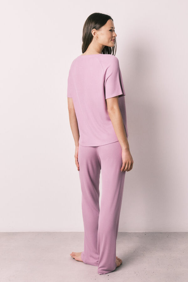 Women'secret Pijama Capri de textura waffle rosa rosa