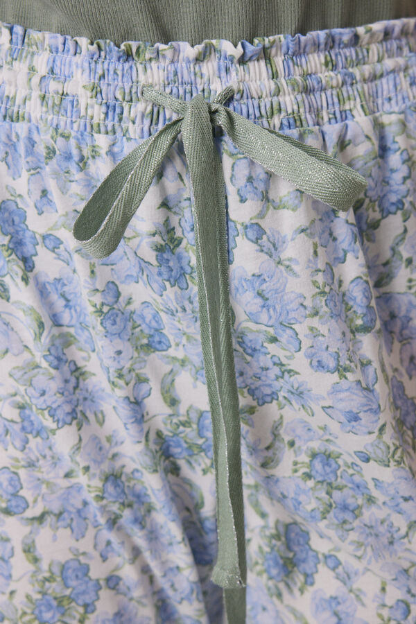 Womensecret Pijama 100% algodón canalé verde flores kaki