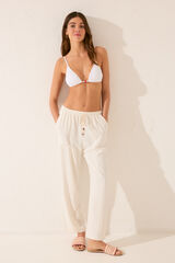 Womensecret Pantalón capri de lino blanco blanco