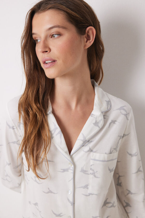 Womensecret Pijama camisera 100% algodón pájaros blanco