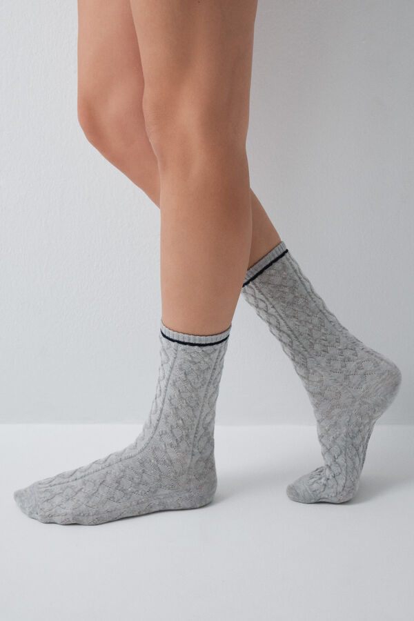 Women'secret Calcetines largos de textura lurex gris gris