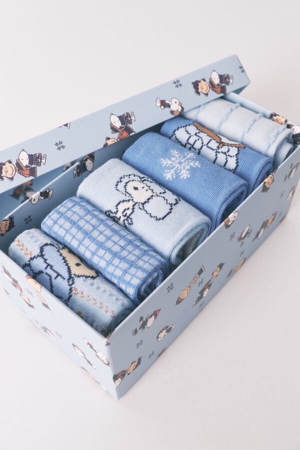 Women'secret Paquete de 6 calcetines largos de algodón de Snoopy estampado