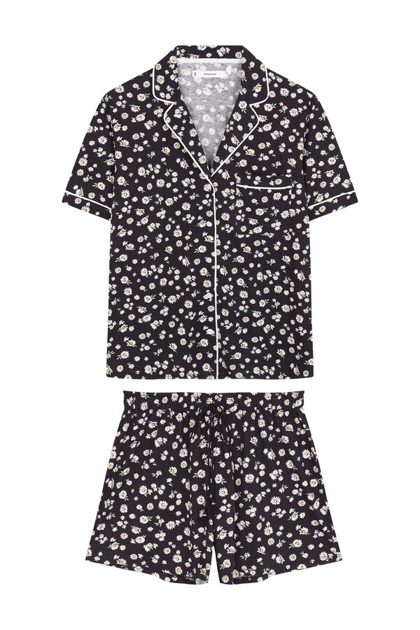 Womensecret Pijama camisera short clásico floral 100% algodón negro
