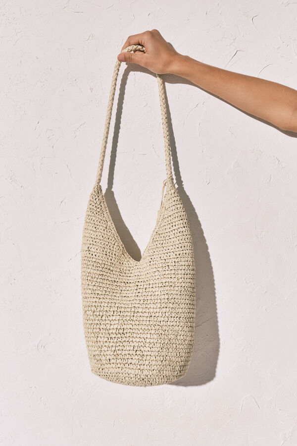 Women'secret Bolsa de rafia con apliques caf&eacute;
