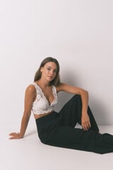Women'secret Brasier bralette con encaje cuello halter beige café