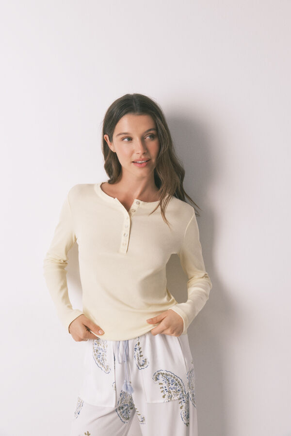 Women'secret Playera manga larga de algod&oacute;n amarilla amarillo