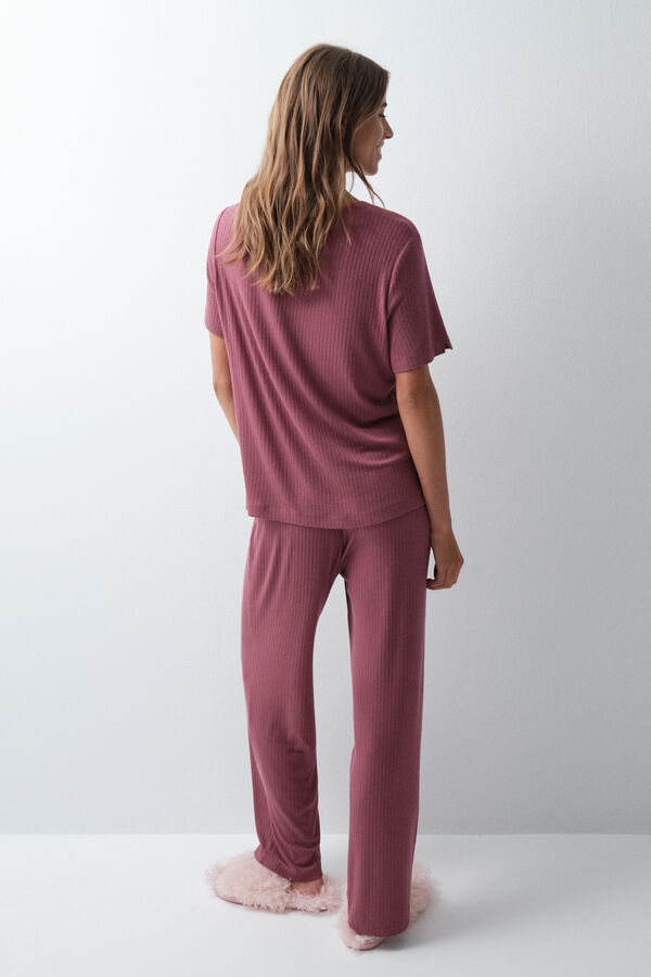 Women'secret Pijama larga de manga corta granate p&uacute;rpura