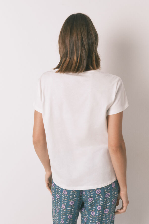 Womensecret Playera blanca de manga corta 100% algodón marfil
