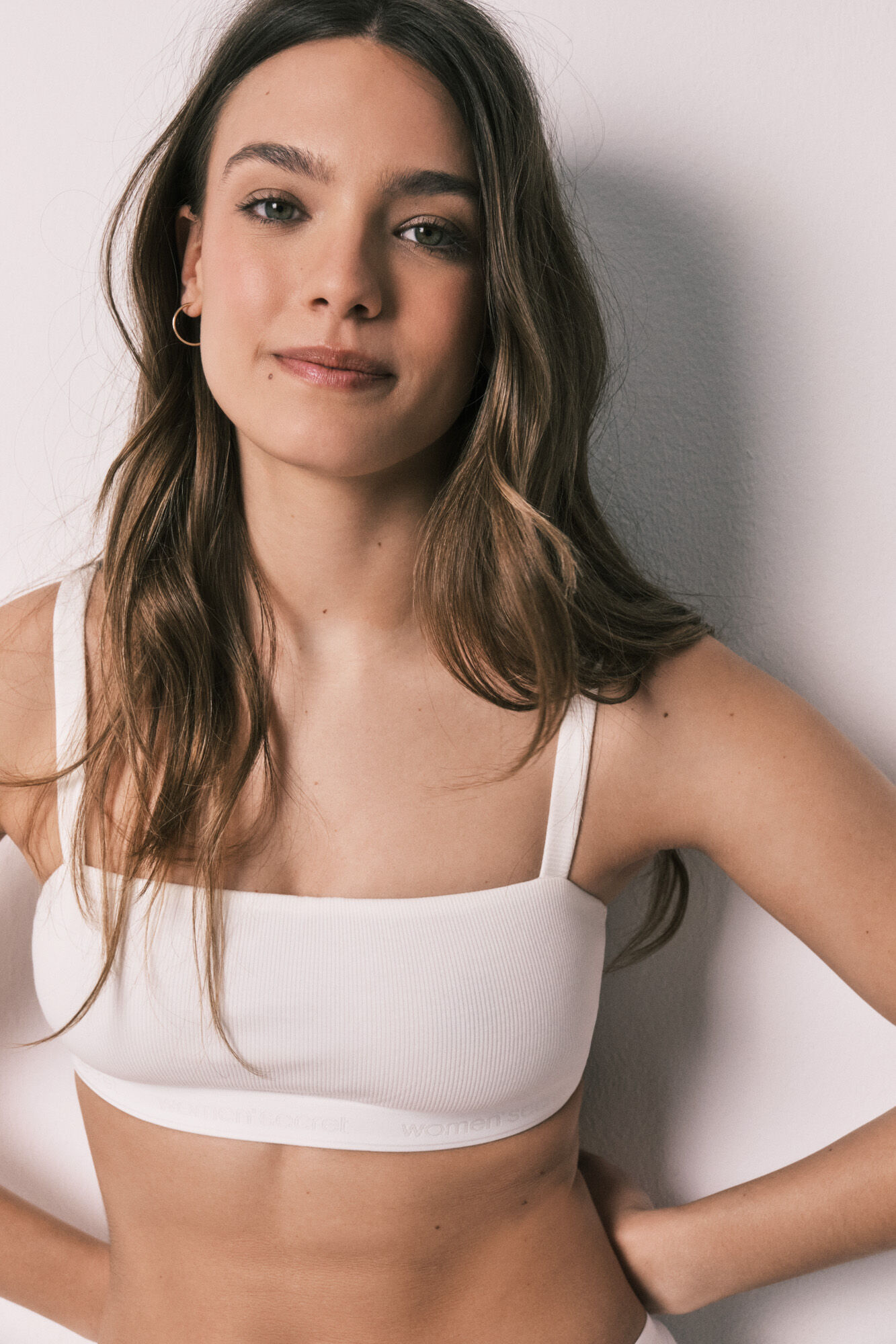 Women'secret Brasier top de algod&oacute;n acanalado blanco