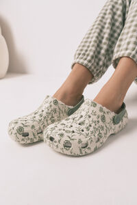 Women'secret Pantuflas para casa tipo zuecos flores verde