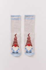 Women'secret Calcetines largos con estampado de gnomos gris
