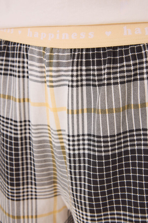 Womensecret Pijama corta de algodón a cuadros de Snoopy marfil
