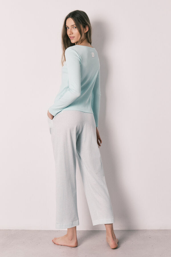 Women'secret Pijama larga cuadros Vichy de algod&oacute;n verde verde