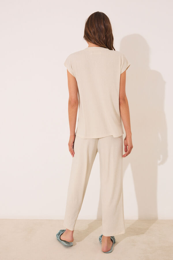 Womensecret Conjunto de pantalón y playera de lurex color marfil marfil