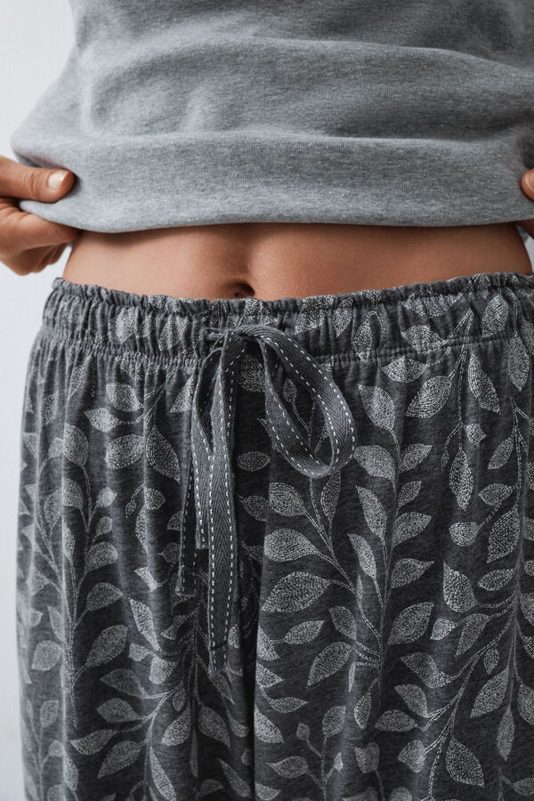 Women'secret Pantal&oacute;n largo bombacho de algod&oacute;n gris estampado