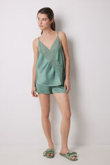 Womensecret Pijama corta satén y encaje verde verde