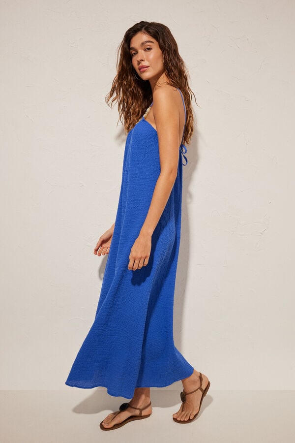 Womensecret Maxi vestido textura azul estampado