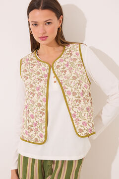Womensecret Chaleco reversible 100% algodón sellos verdes blanco