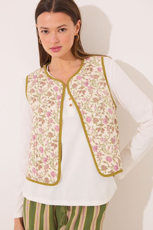 Womensecret Chaleco reversible 100% algodón sellos verdes blanco