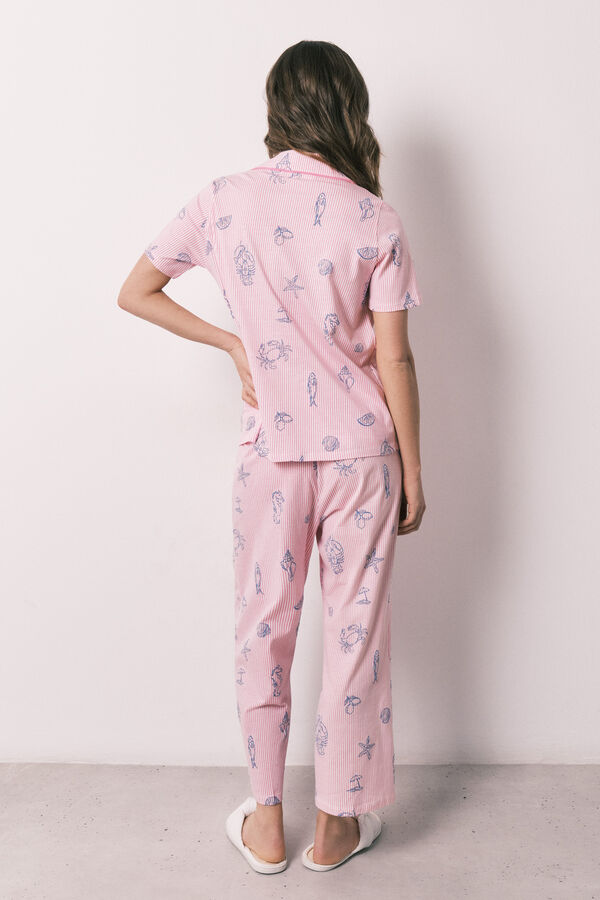 Women'secret Pijama camisera de algod&oacute;n a rayas rosa rosa