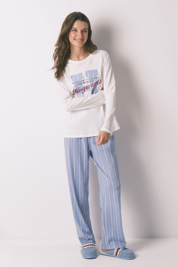 Women'secret Pijama larga de algodón a rayas de Harry Potter marfil