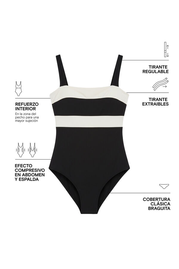 Women'secret Traje de ba&ntilde;o bandeau modelador color block B&W negro