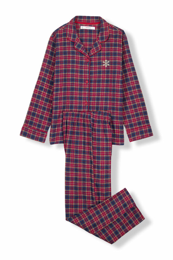 Women'secret Pijama infantil de camisa a cuadros, 100% algod&oacute;n azul
