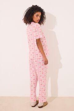 Womensecret Pijama camisera capri 100% algodón flores rosa