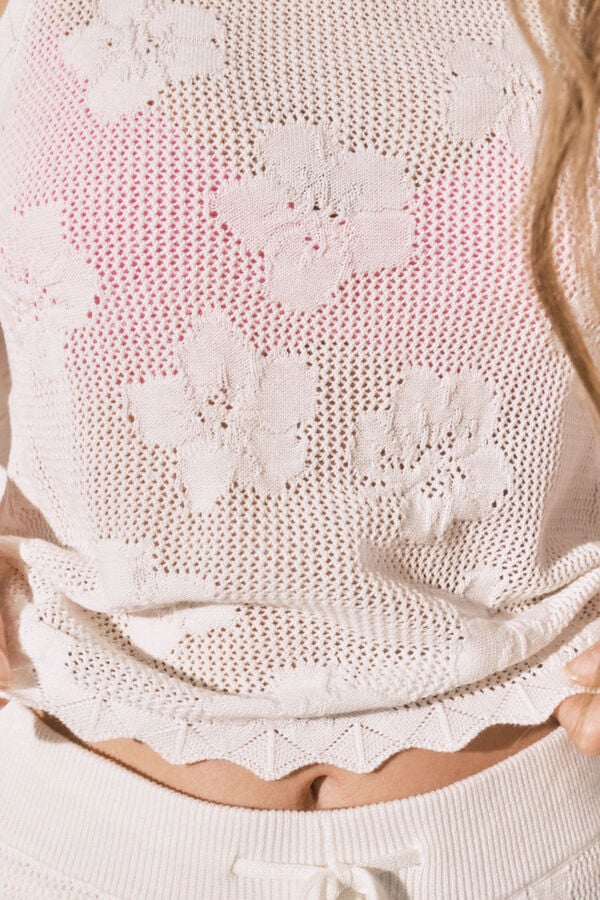 Women'secret Playera top de crochet beige marfil