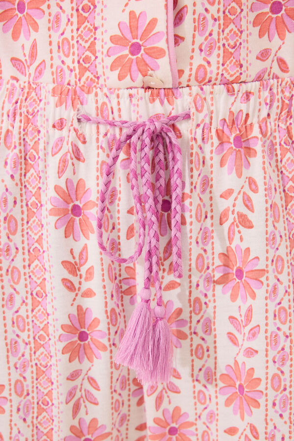 Womensecret Pijama camisera capri 100% algodón flores rosa