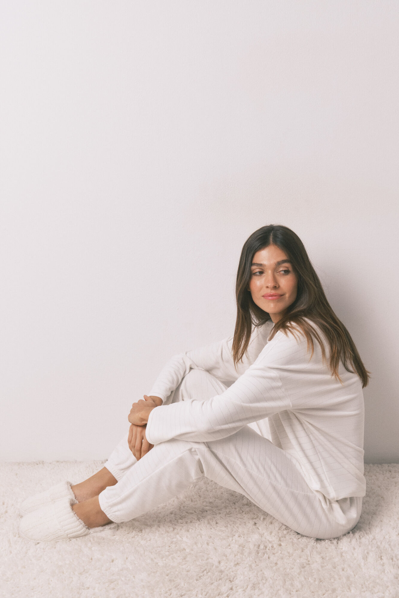 Women'secret Pijama larga polar estampado rayas lurex