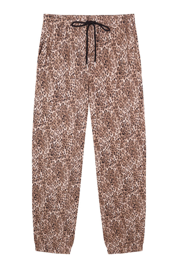 Women'secret Pantalón largo con estampado animal marrón estampado
