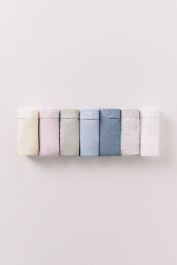 Women'secret Pack de 7 tangas de algod&oacute;n con logo blanco