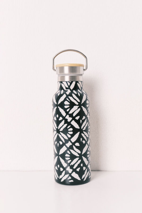 Women'secret Botella de acero inoxidable con estampado geom&eacute;trico gris