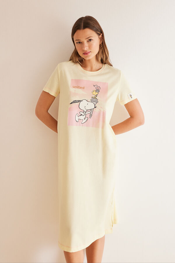 Womensecret Camisón midi algodón amarillo Snoopy estampado