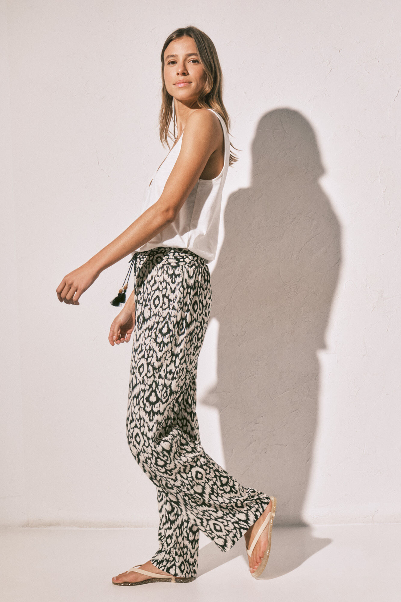 Women'secret Pantal&oacute;n largo estampado negro