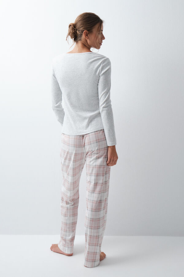 Women'secret Pijama larga de algod&oacute;n a cuadros gris