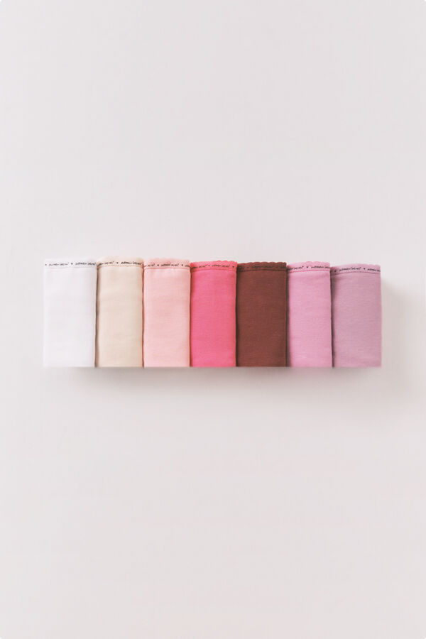 Women'secret Pack 7 panties cl&aacute;sicas de algod&oacute;n rosa blanco